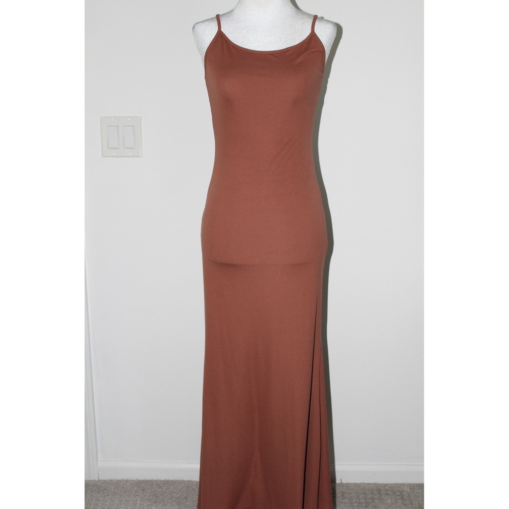Wild Fable Women's Ribbed Maxi Dress Large Terracotta Brown Adjustable Straps L